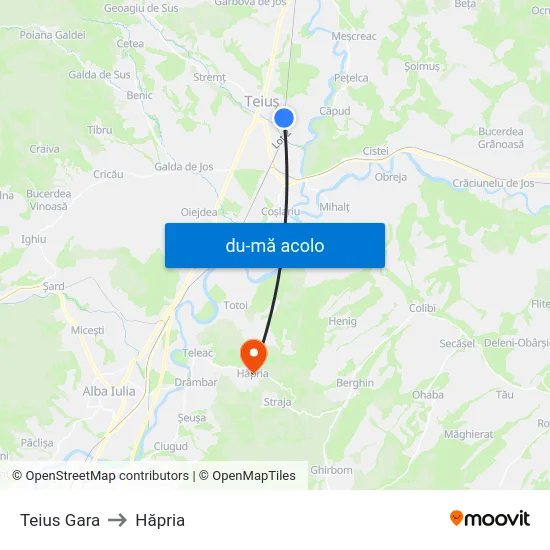 Harta de Teius Gara către Hăpria