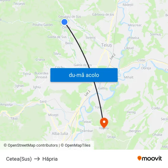 Harta de Cetea(Sus) către Hăpria