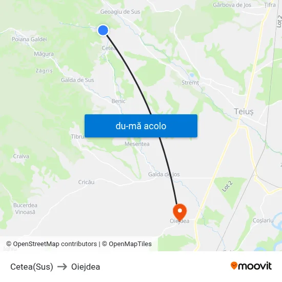 Harta de Cetea(Sus) către Oiejdea