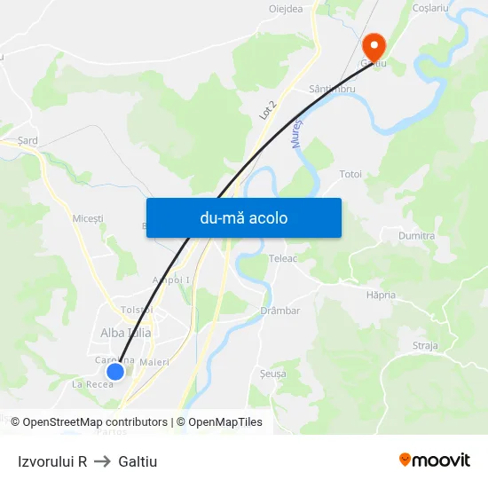 Harta de Izvorului R către Galtiu