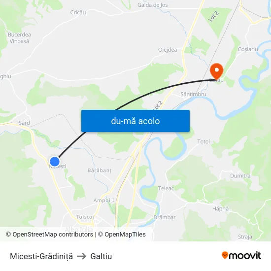 Harta de Micesti-Grădiniță către Galtiu