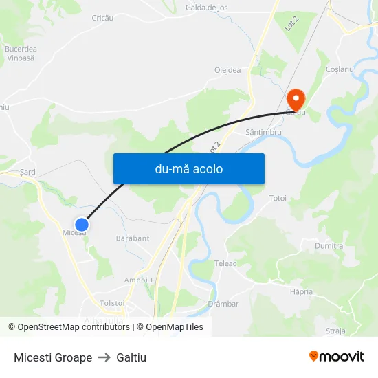 Harta de Micesti Groape către Galtiu