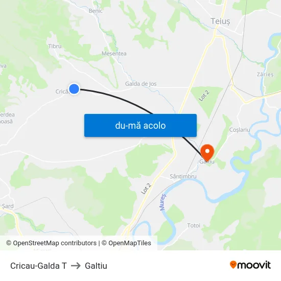 Harta de Cricau-Galda T către Galtiu