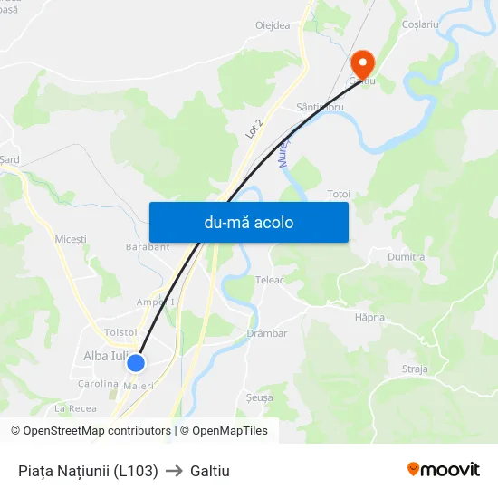 Harta de Piața Națiunii (L103) către Galtiu