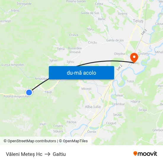 Harta de Văleni Meteș Hc către Galtiu