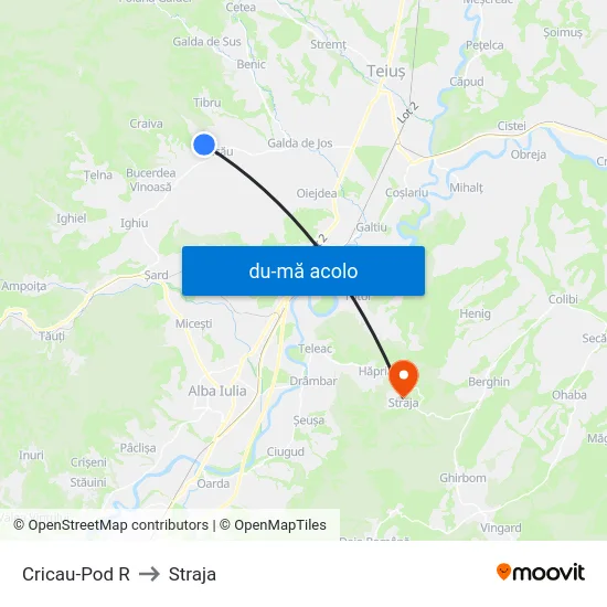 Harta de Cricau-Pod R către Straja