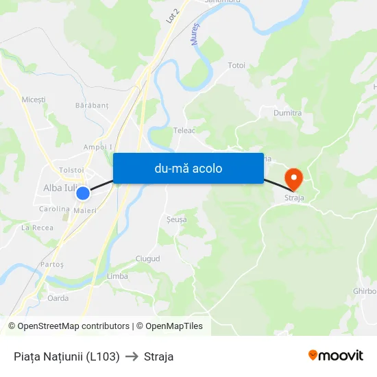 Harta de Piața Națiunii (L103) către Straja