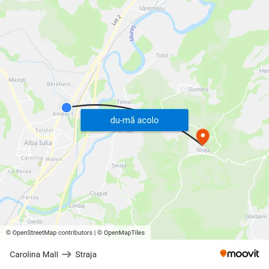 Harta de Carolina Mall către Straja