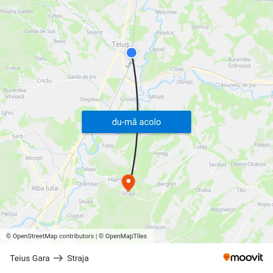 Harta de Teius Gara către Straja