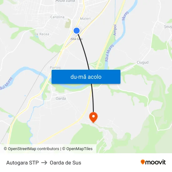 Harta de Autogara STP către Oarda de Sus