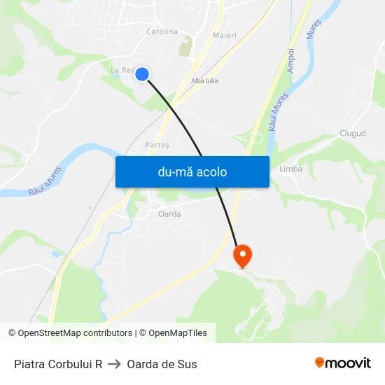 Harta de Piatra Corbului R către Oarda de Sus