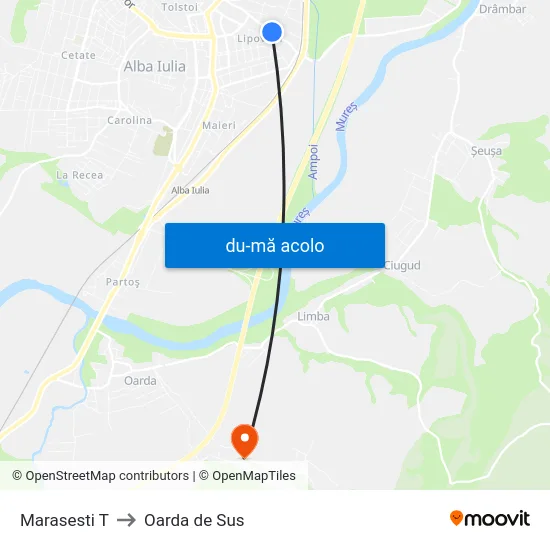 Harta de Marasesti T către Oarda de Sus
