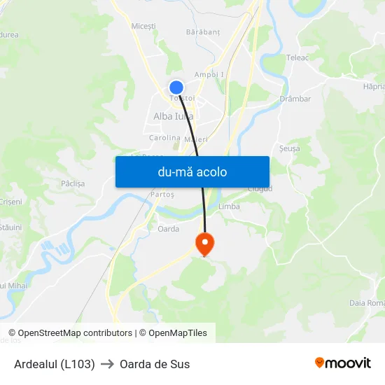 Harta de Ardealul (L103) către Oarda de Sus