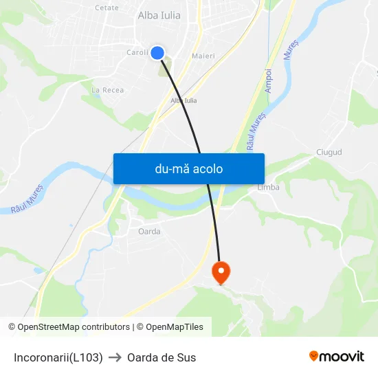 Harta de Incoronarii(L103) către Oarda de Sus