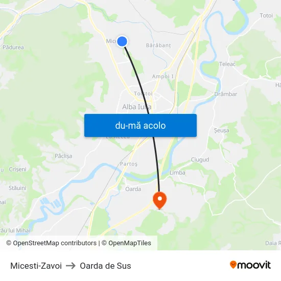 Harta de Micesti-Zavoi către Oarda de Sus