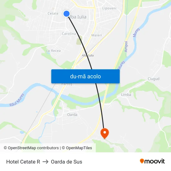 Harta de Hotel Cetate R către Oarda de Sus