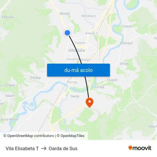 Harta de Vila Elisabeta T către Oarda de Sus