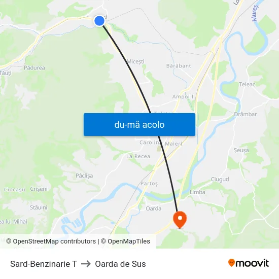 Harta de Sard-Benzinarie T către Oarda de Sus
