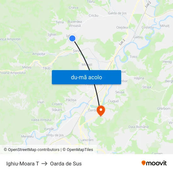 Harta de Ighiu-Moara T către Oarda de Sus