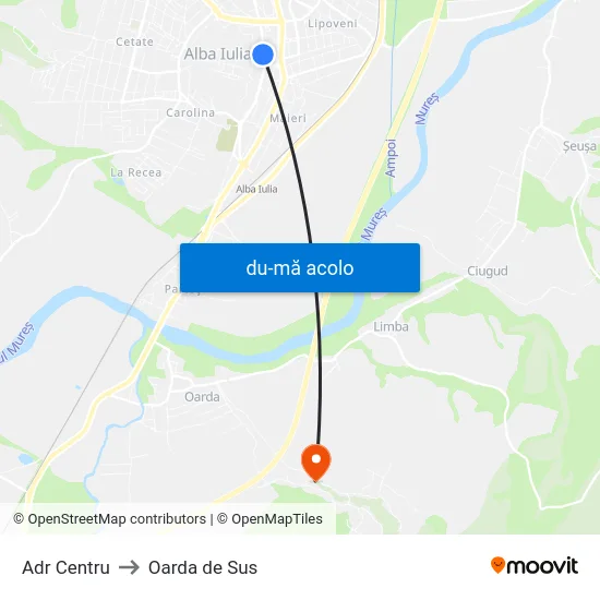 Harta de A.D.R Centru către Oarda de Sus