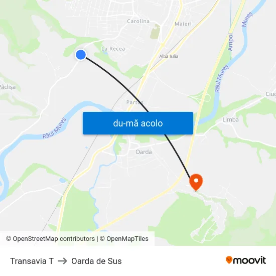 Harta de Transavia T către Oarda de Sus