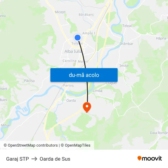 Harta de Garaj STP către Oarda de Sus