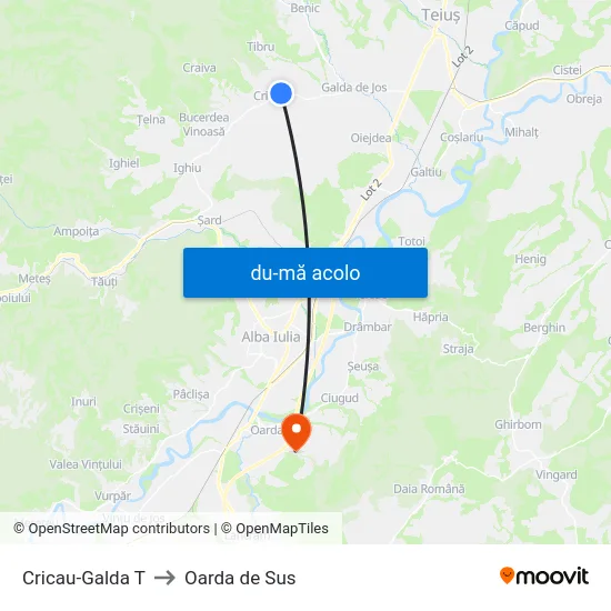 Harta de Cricau-Galda T către Oarda de Sus