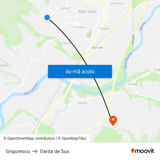 Harta de Grigorescu către Oarda de Sus