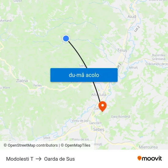 Harta de Modolesti T către Oarda de Sus