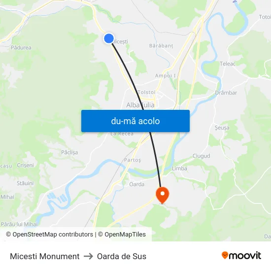 Harta de Micesti Monument către Oarda de Sus