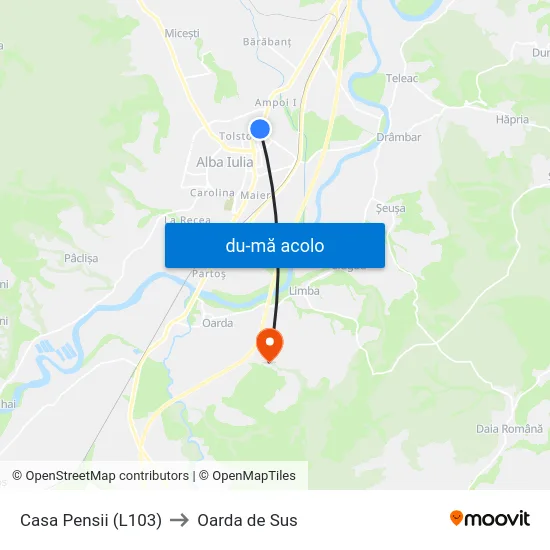 Harta de Casa Pensii (L103) către Oarda de Sus