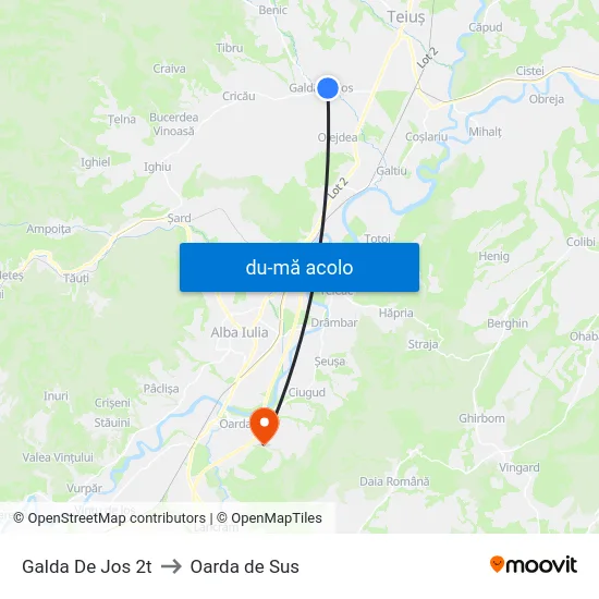 Harta de Galda De Jos 2t către Oarda de Sus