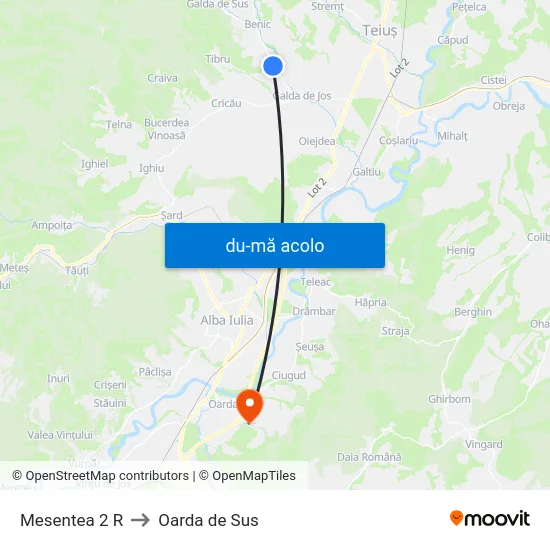 Harta de Mesentea 2 R către Oarda de Sus