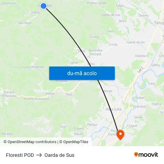 Harta de Floresti POD către Oarda de Sus