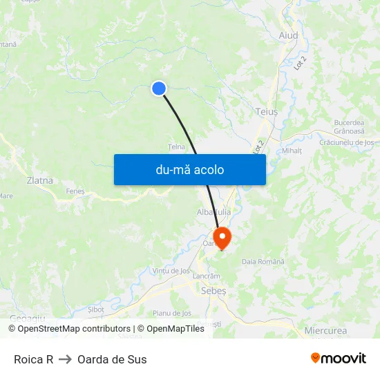 Harta de Roica R către Oarda de Sus