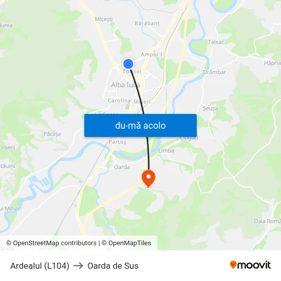 Harta de Ardealul (L104) către Oarda de Sus