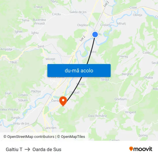 Harta de Galtiu T către Oarda de Sus
