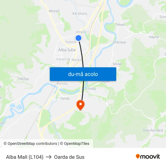 Harta de Alba Mall (L104) către Oarda de Sus