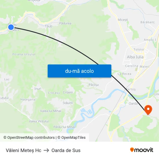 Harta de Văleni Meteș Hc către Oarda de Sus