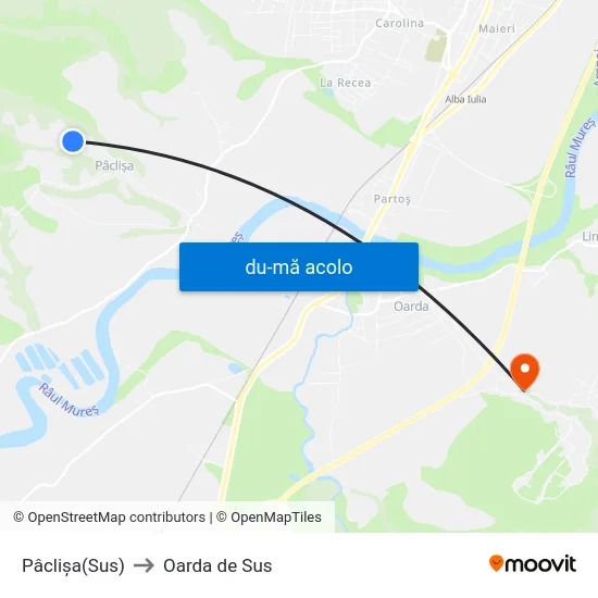 Harta de Pâclișa(Sus) către Oarda de Sus