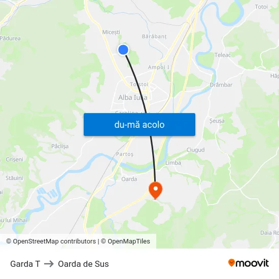 Harta de Garda T către Oarda de Sus