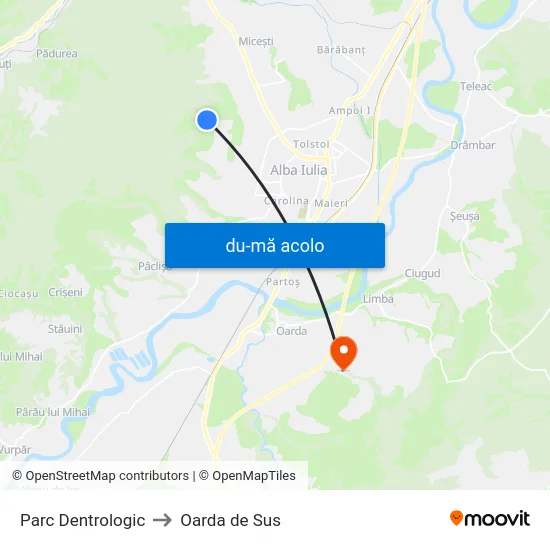Harta de Parc Dentrologic către Oarda de Sus