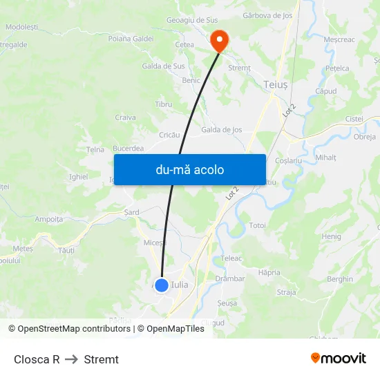 Harta de Closca R către Stremt