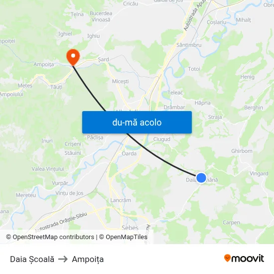 Harta de Daia Școală către Ampoița