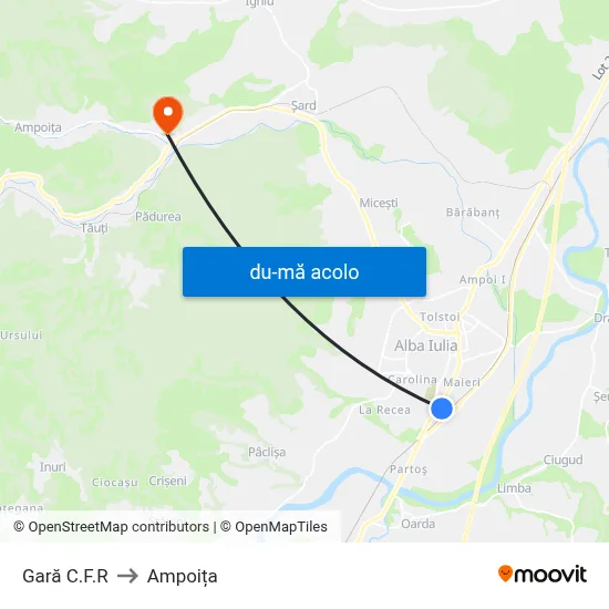 Harta de Gară C.F.R către Ampoița