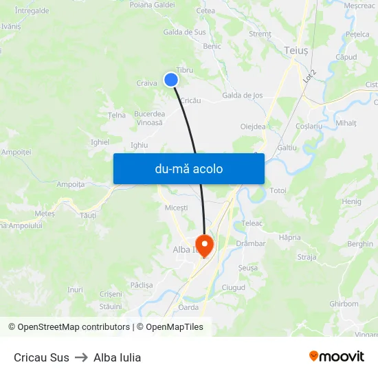 Harta de Cricau Sus către Alba Iulia