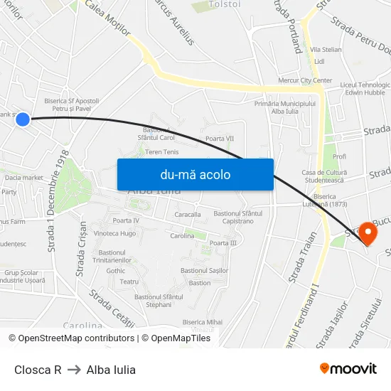 Harta de Closca R către Alba Iulia