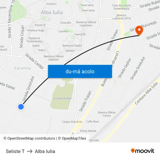 Harta de Seliste T către Alba Iulia