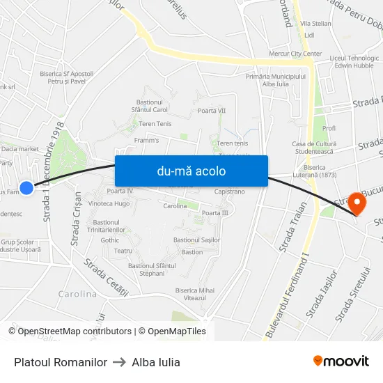 Harta de Platoul Romanilor către Alba Iulia