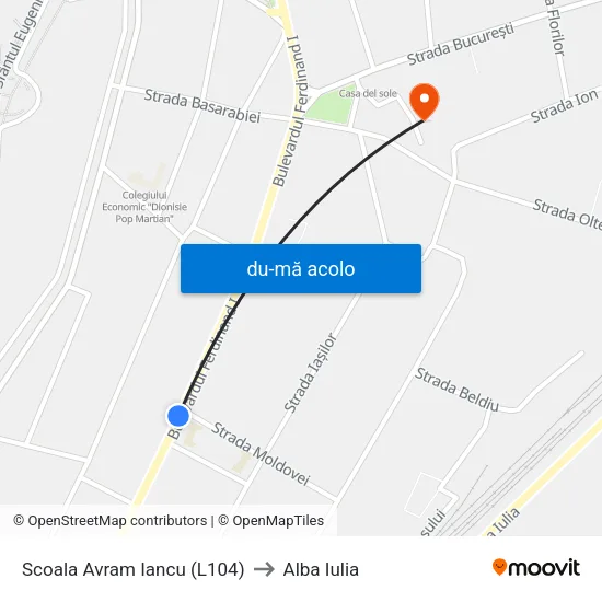 Harta de Scoala Avram Iancu (L104) către Alba Iulia